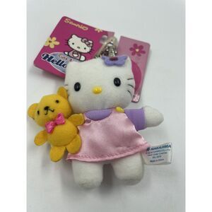 HELLO KITTY 2002 PLUSH KEY CHAIN SANRIO BEAR PURPLE PINK CLEAN VTG 3.5"
